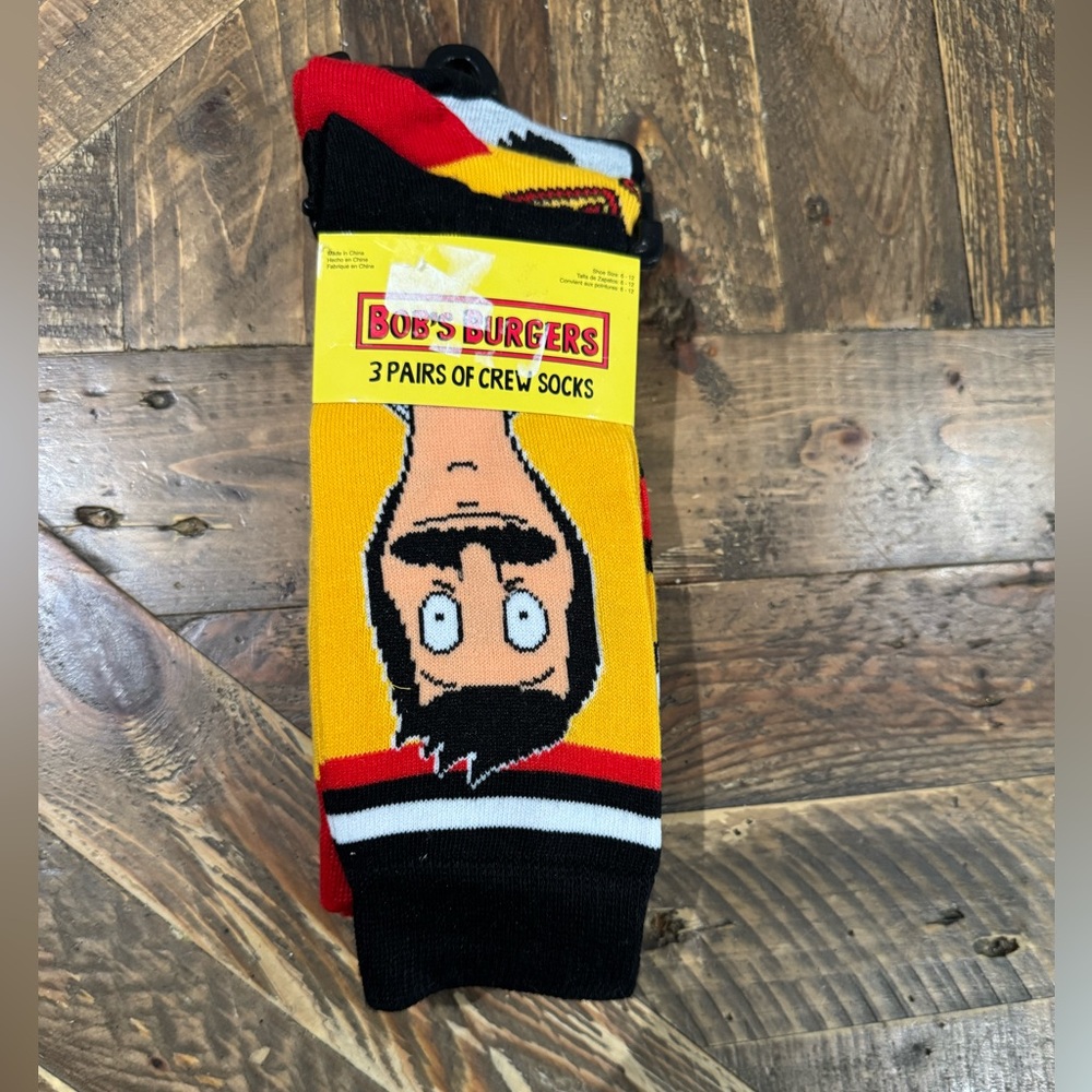 Bob's Burgers Characters 3 Pairs of Crew Socks Multicolor SZ: 6-12 NEW with TAGS